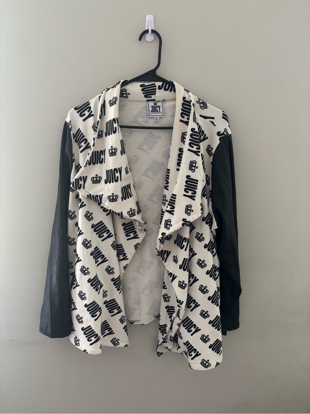 Juicy Couture Women Black & White Logo Draped Blazer 1X